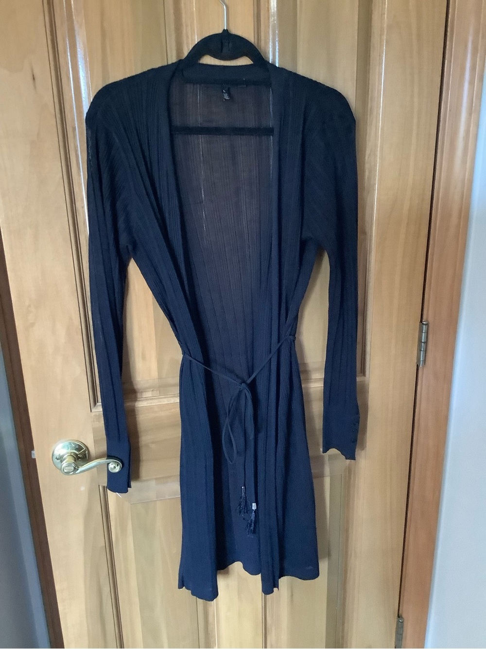White House Black Market Black Ribbed Open-Front Robe Cardigan